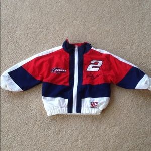 Vintage red blue and white NASCAR jacket for boys